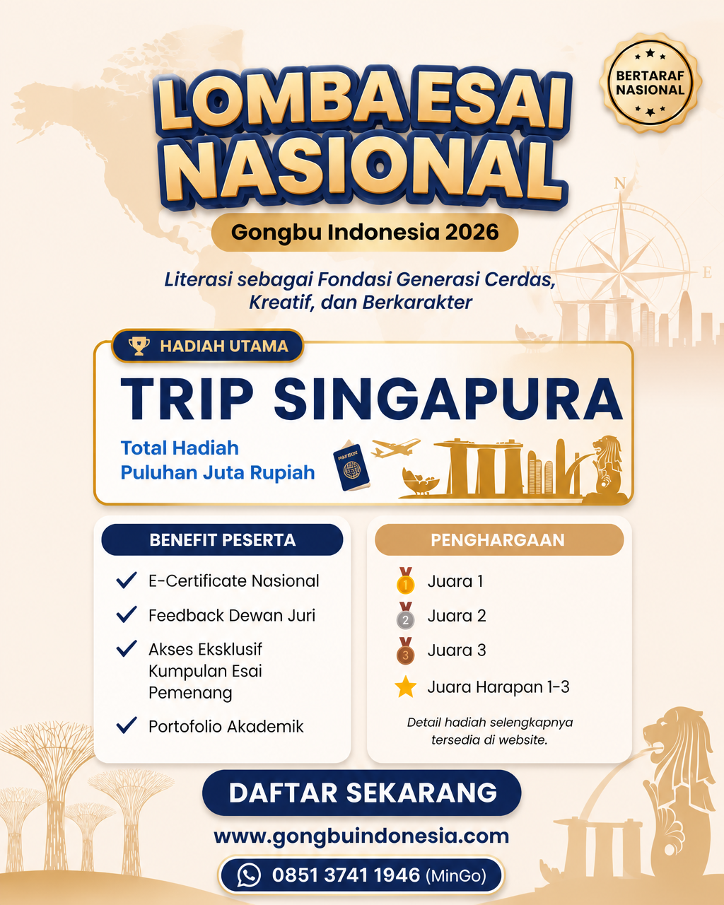 Poster resmi Lomba Esai Nasional Gongbu Indonesia 2026